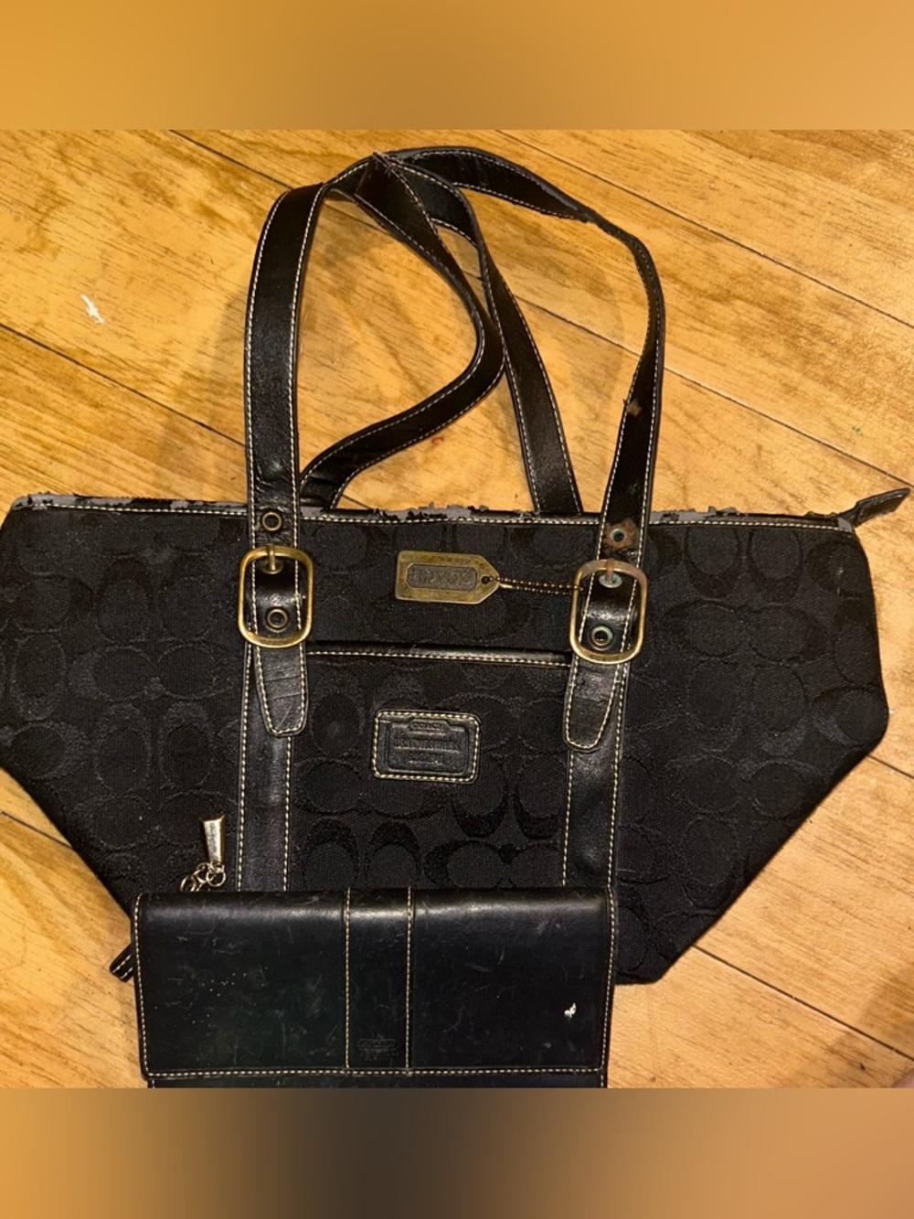 Coach Black Signature Tote Bag with Wallet